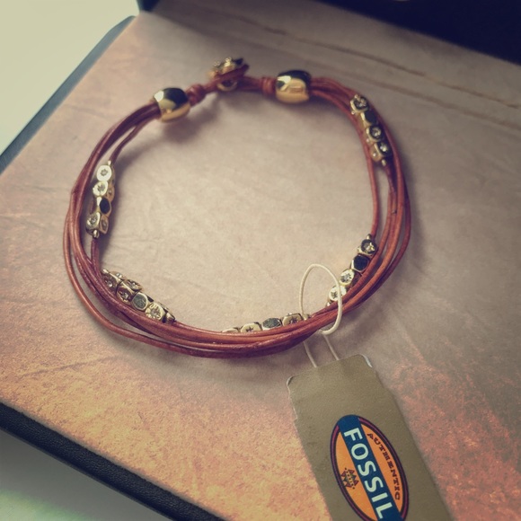 Fossil Jewelry - Fossil maroon leather bracelets with gold elements